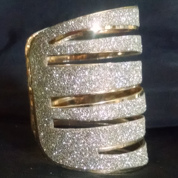 Rhodium Bling Silver Sparkle Wide Cuff Bracelet